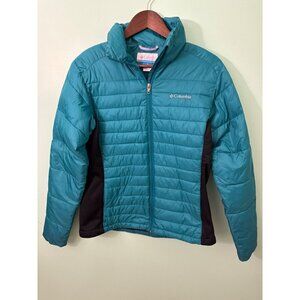 Columbia Womens Medium Teal Quilted Puffer Jacket With Black Side Panels Lightwe